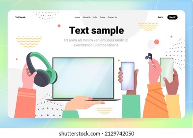 addicted people using digital gadgets business people hands active in social networks digital addiction concept horizontal copy space vector illustration