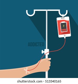 addicted to Smart phone illustration isolated in a blue background