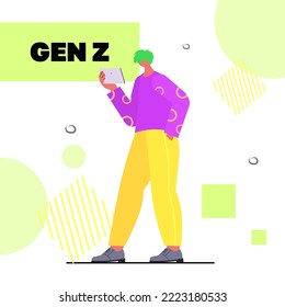 addicted young man using gadget generation Z digital addiction concept