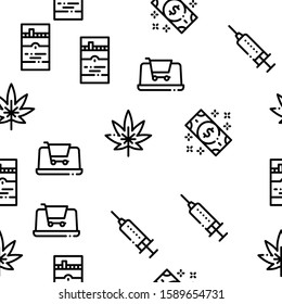 Addiction Bad Habits Seamless Pattern Vector Thin Line. Illustrations
