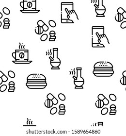Addiction Bad Habits Seamless Pattern Vector Thin Line. Illustrations