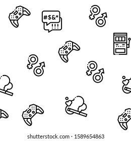 Addiction Bad Habits Seamless Pattern Vector Thin Line. Illustrations