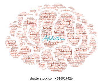Addiction Brain word cloud on a white background. 