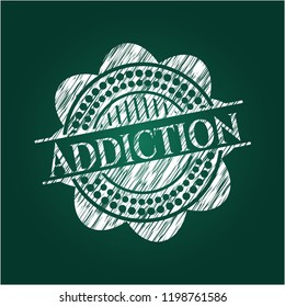 Addiction chalkboard emblem on black board