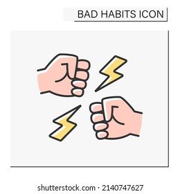 Addiction Color Icon. Aggressive Behavior To People. Abuse And Violence. Fight. Isolated Vector Illustration