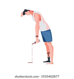Composición de la adicción con el líquido vertido de carácter macho plano de la botella de alcohol ilustración vectorial