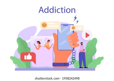 Addiction concept. Smartphone addiction concept illustration. Young couple