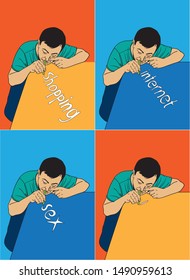Addiction concepts set illustration, Internet, shopping, sex and drug addiction. 