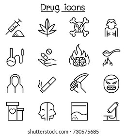 Addiction & Drug icon set in thin line style