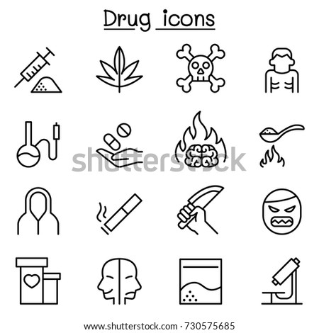 Addiction & Drug icon set in thin line style