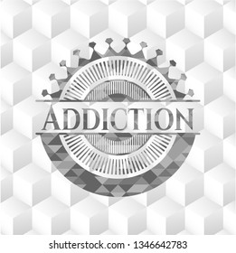Addiction grey emblem. Vintage with geometric cube white background