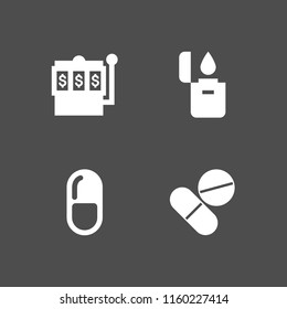 addiction icon. 4 addiction set with slot machine, lighter and drug vector icons for web and mobile app