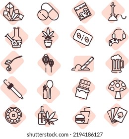 Addiction icon set, illustration, vector on a white background.