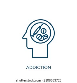 addiction icon. Thin linear addiction outline icon isolated on white background. Line vector addiction sign, symbol for web and mobile
