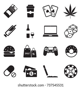 Addiction Icons. Black Flat Design. Vector Illustration. 