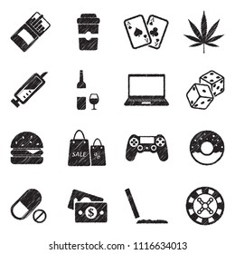 Addiction Icons. Black Scribble Design. Vector Illustration.