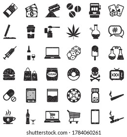 Iconos de adicción. Diseño de esgrima negra. Ilustración vectorial.