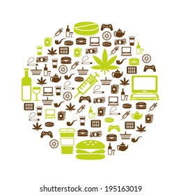 addiction icons in circle
