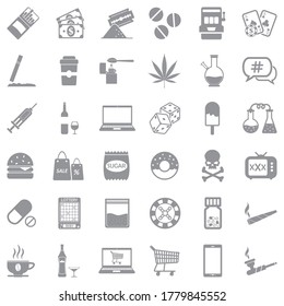 Iconos de adicción. Diseño plano gris. Ilustración vectorial.