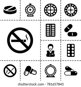 Addiction icons. set of 13 editable filled addiction icons such as roulette, casino boy, pill