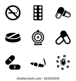 Addiction icons set. set of 9 addiction filled icons such as no smoking, roulette, cigarette, pill