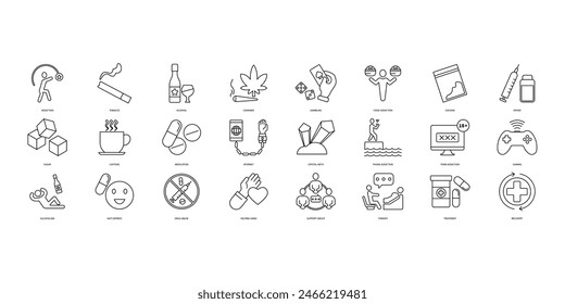 Conjunto de iconos de adicción. Conjunto de iconos de trazo editables.Conjunto de Adicción