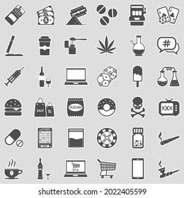 Addiction Icons. Sticker Design. Vector Illustration.