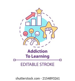 Addiction to learning concept icon. Benefit of gamification in education process abstract idea thin line illustration. Isolated outline drawing. Editable stroke. Arial, Myriad Pro-Bold fonts use