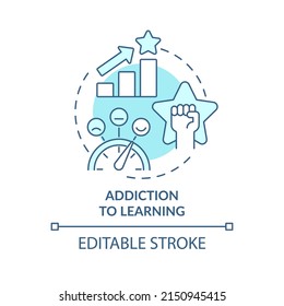 Addiction to learning turquoise concept icon. Benefit of gamification in education abstract idea thin line illustration. Isolated outline drawing. Editable stroke. Arial, Myriad Pro-Bold fonts use