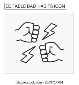 Addiction Line Icon. Aggressive Behavior To People. Abuse And Violence. Fight. Isolated Vector Illustration. Editable Stroke