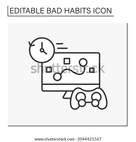 Addiction line icon. Uncontrolled game playing. Game online shooting games whole night.Bad habits concept. Isolated vector illustration. Editable stroke