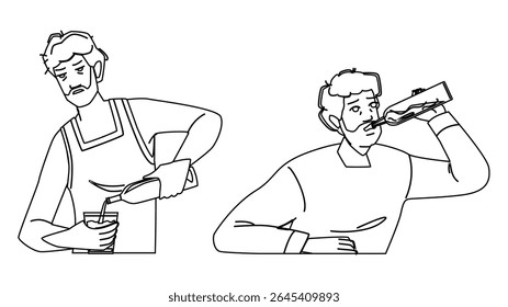 addiction man alcohol vector. portrait lifestyle, drink beverage, young depression addiction man alcohol character. people black line pencil drawing illustration