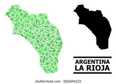 Addiction mosaic and usual map of Argentina - La Rioja. Vector map of Argentina - La Rioja is created from scattered syringes, narcotic and drink bottles.