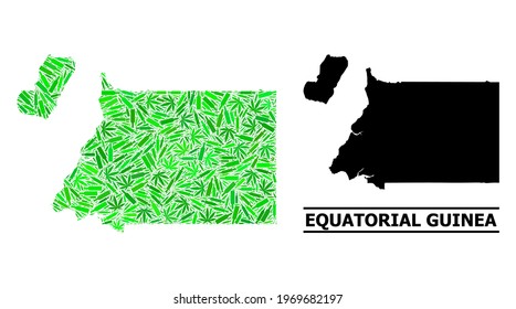 Addiction mosaic and usual map of Equatorial Guinea. Vector map of Equatorial Guinea is designed with randomized vaccine doses, addict and alcohol bottles.