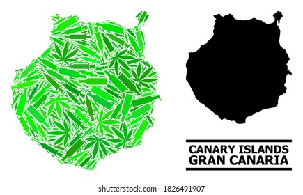 Addiction mosaic and usual map of Gran Canaria. Vector map of Gran Canaria is organized with scattered injection needles, dope and drink bottles.