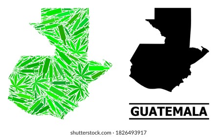 Addiction mosaic and usual map of Guatemala. Vector map of Guatemala is designed with randomized vaccine doses, narcotic and alcohol bottles.