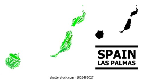 Addiction mosaic and usual map of Las Palmas Province. Vector map of Las Palmas Province is organized from randomized vaccine symbols, hemp and drink bottles.