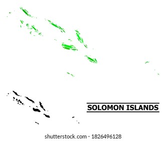 Mosaico de adicción y mapa usual de las Islas Salomón. El mapa vectorial de las Islas Salomón está diseñado con agujas de inyección dispersas, maleza y botellas de vino.