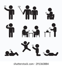 Addiction Obsession Using Smartphone Stick Figure Pictogram Icon