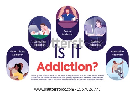 Addiction problem vector infographic template. Psychological dependence. Poster, booklet page concept design with flat illustrations. Advertising flyer, leaflet, banner with workflow layout idea