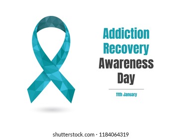 Addiction Recovery Awareness Day (January 11th) Concept With Blue Awareness Ribbon For Web And Printing.