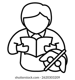 Addiction Recovery icon represented by game controller, reading book Line style.