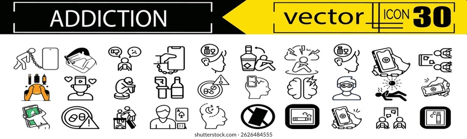 Addiction set of 30 icon with a line art editable icon 