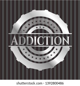 Addiction silvery shiny badge. Vector Illustration. Mosaic.