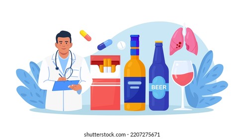 Addiction. Treatment, Diagnosis Of Alcoholism. Doctor Narcologist Advises People With Addictions To Alcohol, Narcotic And Psychotropic Substances, Tobacco. Recovery Of Substance-dependent Patients