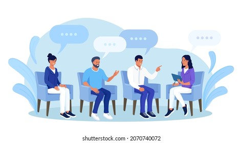 Addiction Treatment with Group Therapy. Doctor Psychologist Counseling with Diseased Patients. Psychotherapist Session. People Suffering from Problems, Attending Psychological Support Meeting