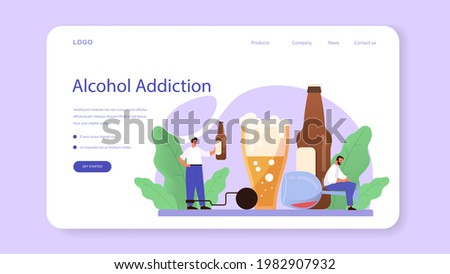 Addiction web banner or landing page. Idea of medical treatment for addicted people. Life-threatening condition. Alcohol addiction. Isolated flat vector illustration
