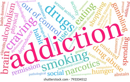 Addiction word cloud on a white background. 