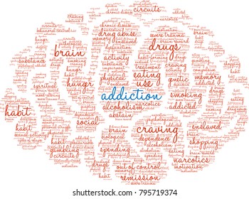Addiction word cloud on a white background. 