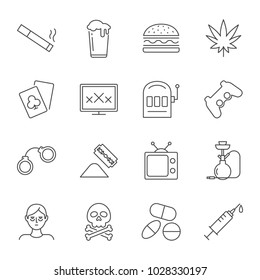 Addictions set of vector icons outline style